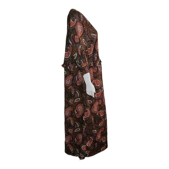 Roamans Dress Womens Plus Size 18W Brown Paisley Short Sleeve Maxi Cotton Boho - Picture 6 of 9
